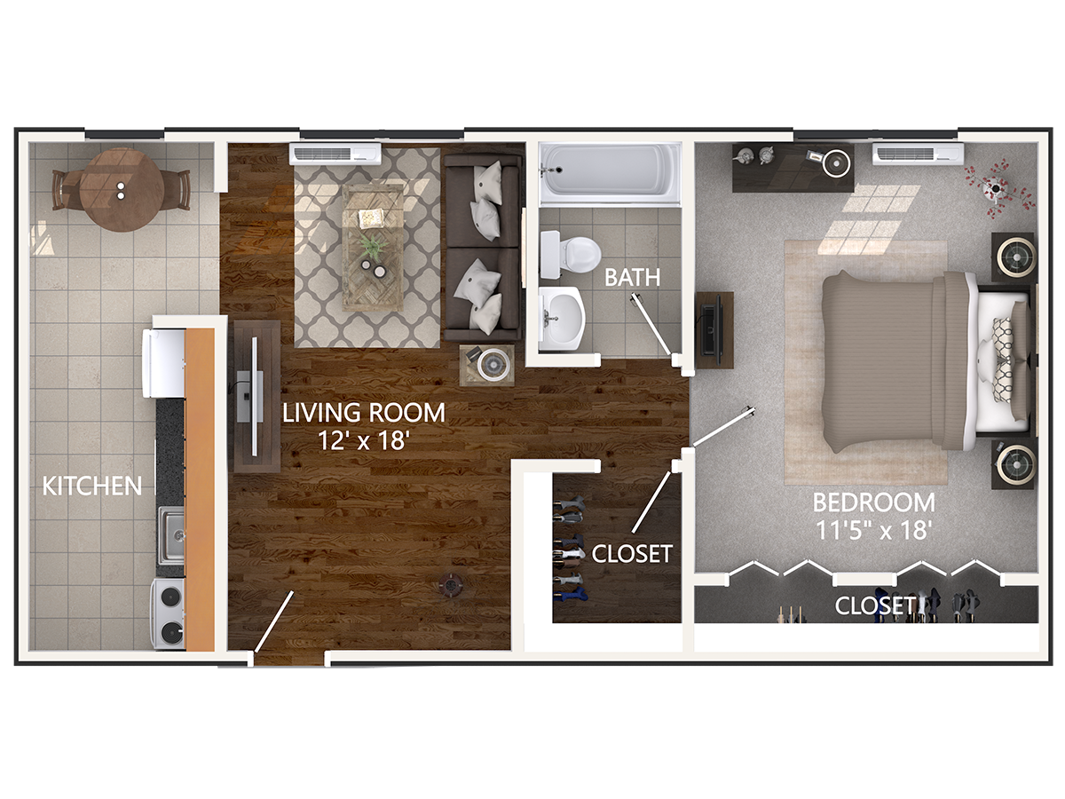 1 Bedroom Floor Plan at Connecticut Plaza Apartments in Washington, DC